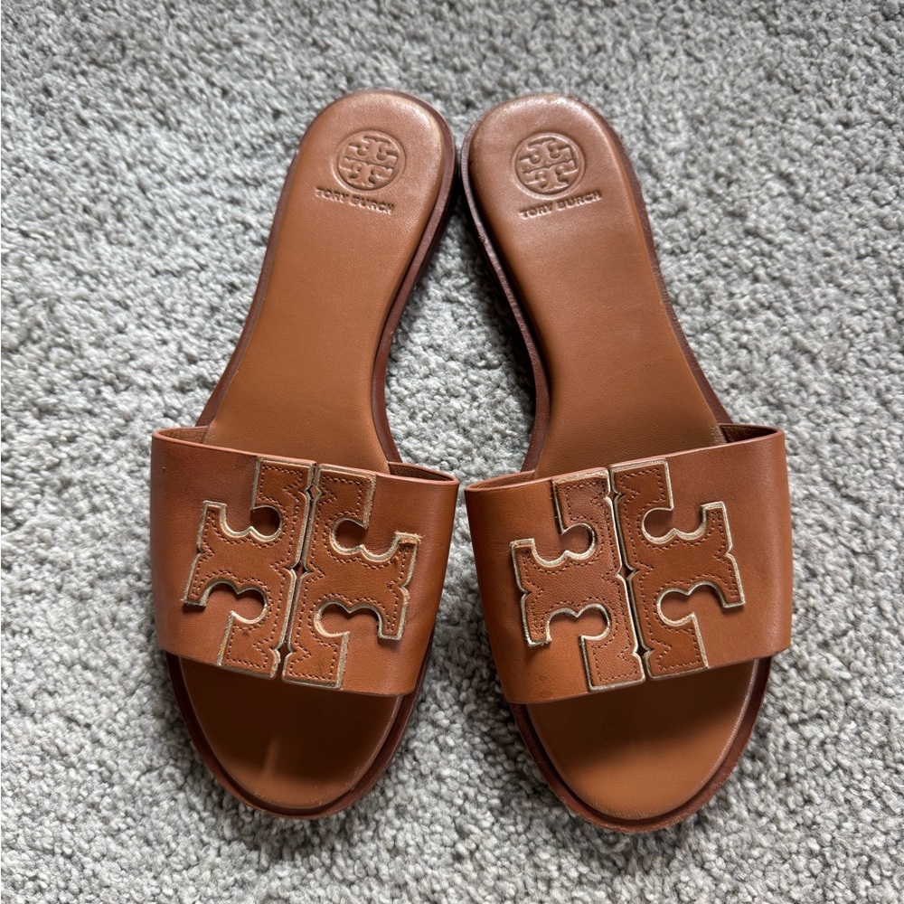 Tory Burch Tan Leather Slides